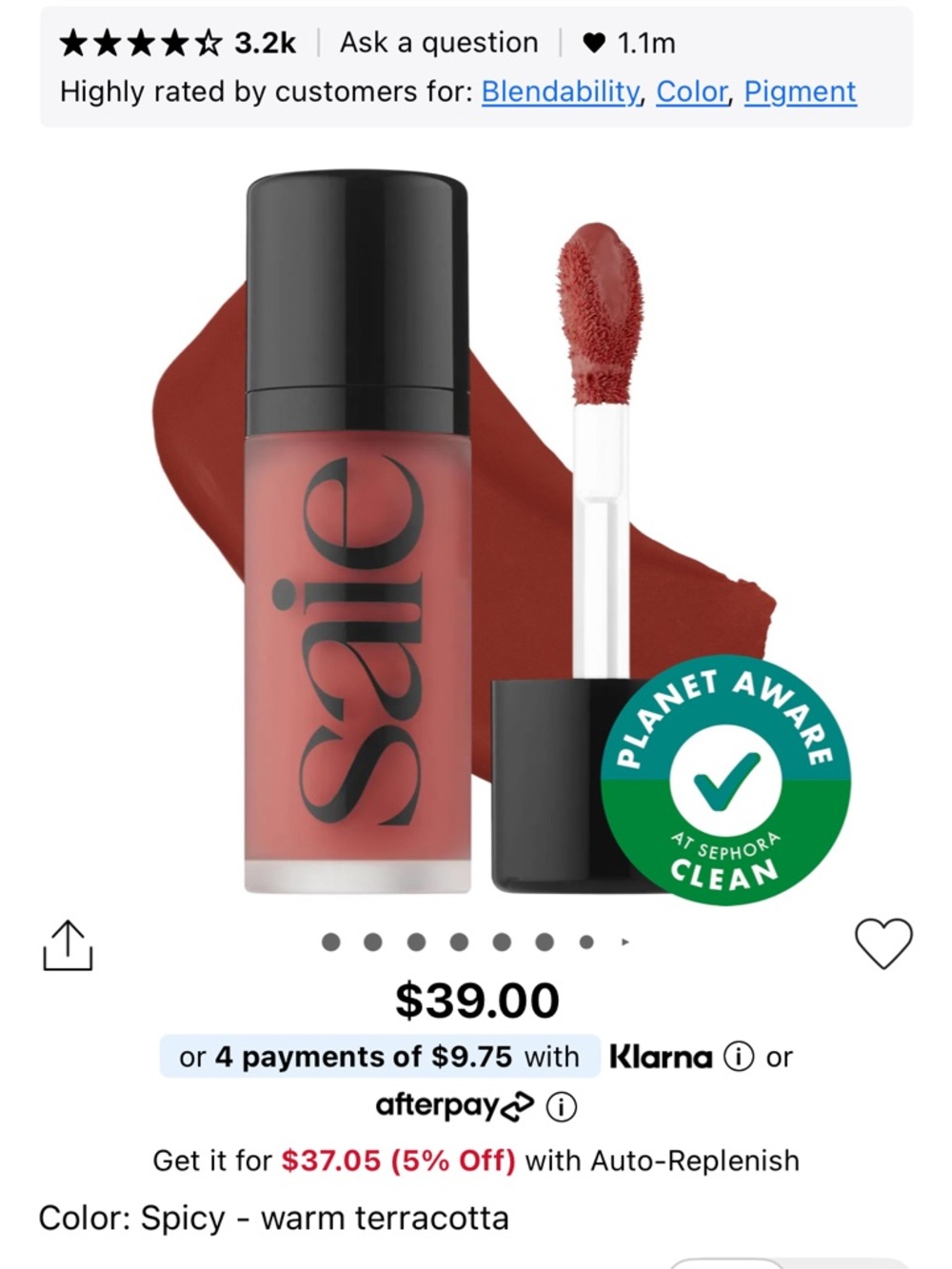 Saie Liquid Lipstick — Spicy Warm Terracotta Red-Brown